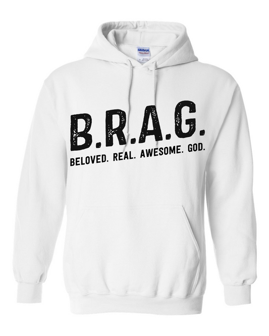 "B.R.A.G. Hoodie White & Black"