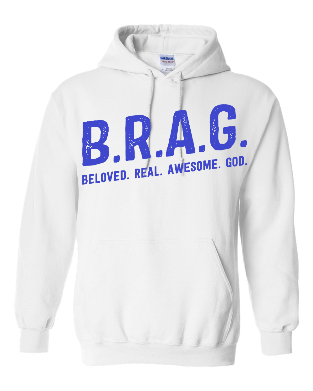 "B.R.A.G. Hoodie White & Blue"